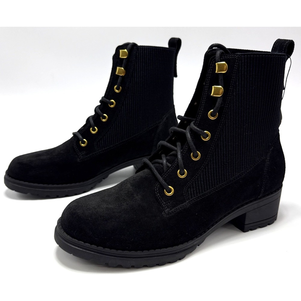 Cole Haan Camea Waterproof Combat Boot II Womens 9 B Black Ribbed Knit